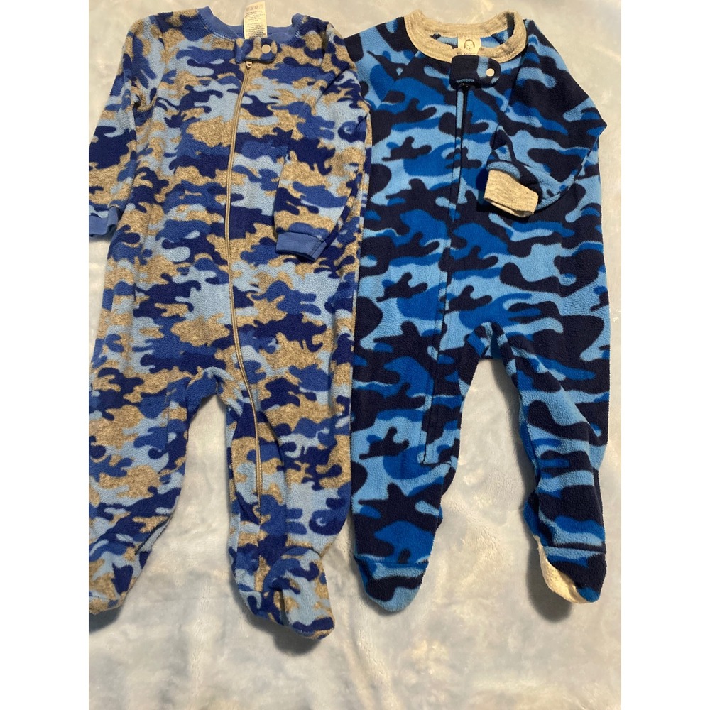Garanimals Gerber Baby Boys Blue Camo Fleece Footed Pajamas Sleepers 2 Pack 6-9M
